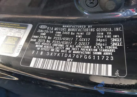 2015 Kia Sorento Lx V6 z USA, uszkodzony, nr VIN 5XYKTDA76FG611723